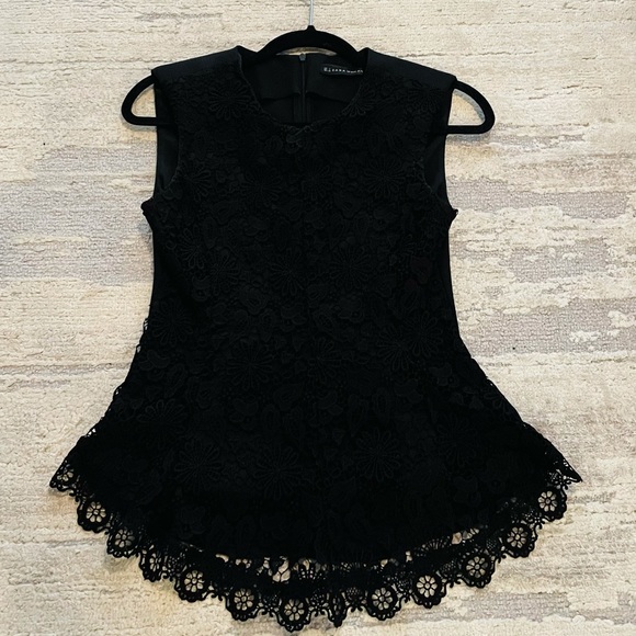 Zara Black Lace Sleeveless Peplum Top - Picture 3 of 6